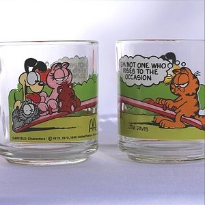 McDonalds Garfield 1978 Clear Glass Mugs Cups Jim Davis Vintage VG+